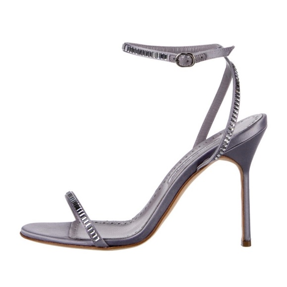 Manolo Blahnik Satin Crystal Embellished Heeled Sandals